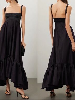 Anna October Snowdrop Bustier Ruched Strap Ruffle Hem Black Maxi Dress Size S